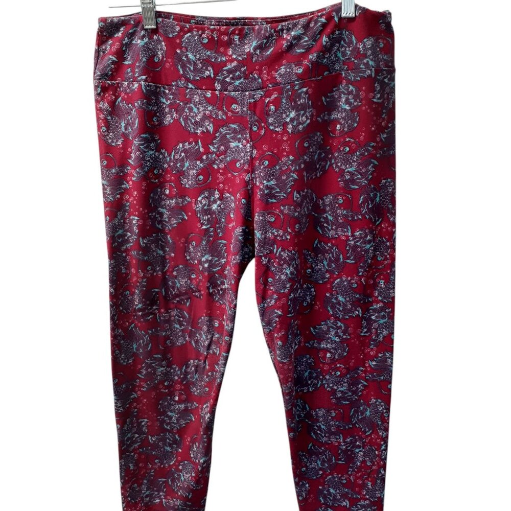 Lularoe Tall Curvy Pull On Leggings Womens One Size Red Floral Stretch